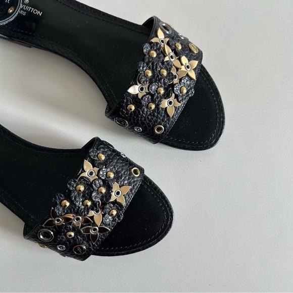 LOUIS VUITTON TROPICAL BLOOM SANDALS SHOES SZ 37 BLACK BNIB LIMITED EDITION - Picture 4 of 9
